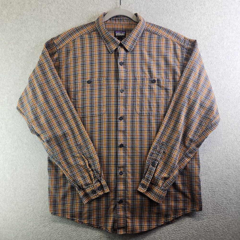 Patagonia Shirt Mens L Yellow Plaid Organic Cotton Flannel Pockets Outdoor Cabin - Picture 1 of 16